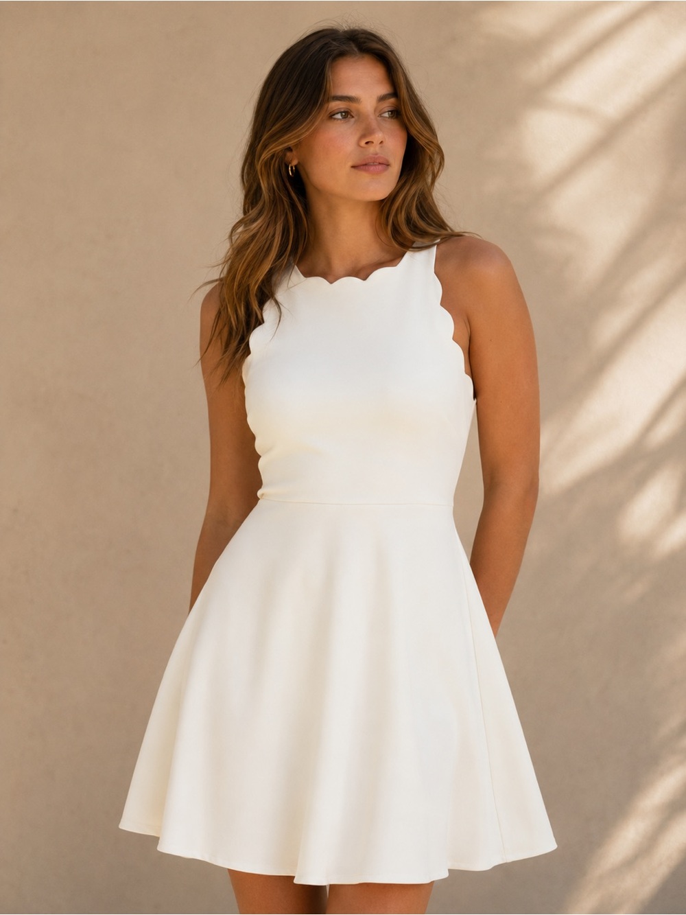 City Studio Cream Scallop-Edge Fit & Flare Mini Dress